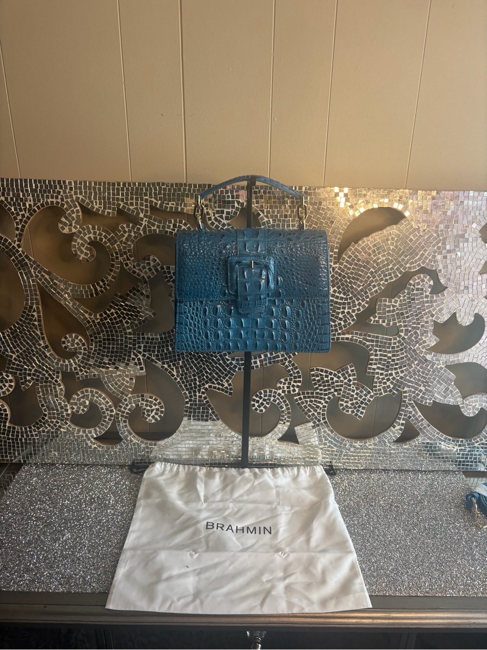 ⭐️Brahmin Teal Croc-Embossed‎ Top Handle Satchel